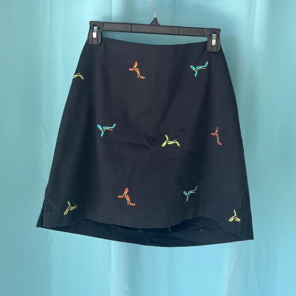 Vtg Cotton Rainbow Shoe Embroidery Black mini skirt W/ SHORTS Sz 8